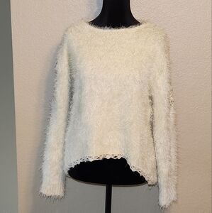 Yaira Sweater Eyelash Knit Cream Bateau Neck Womens Size L